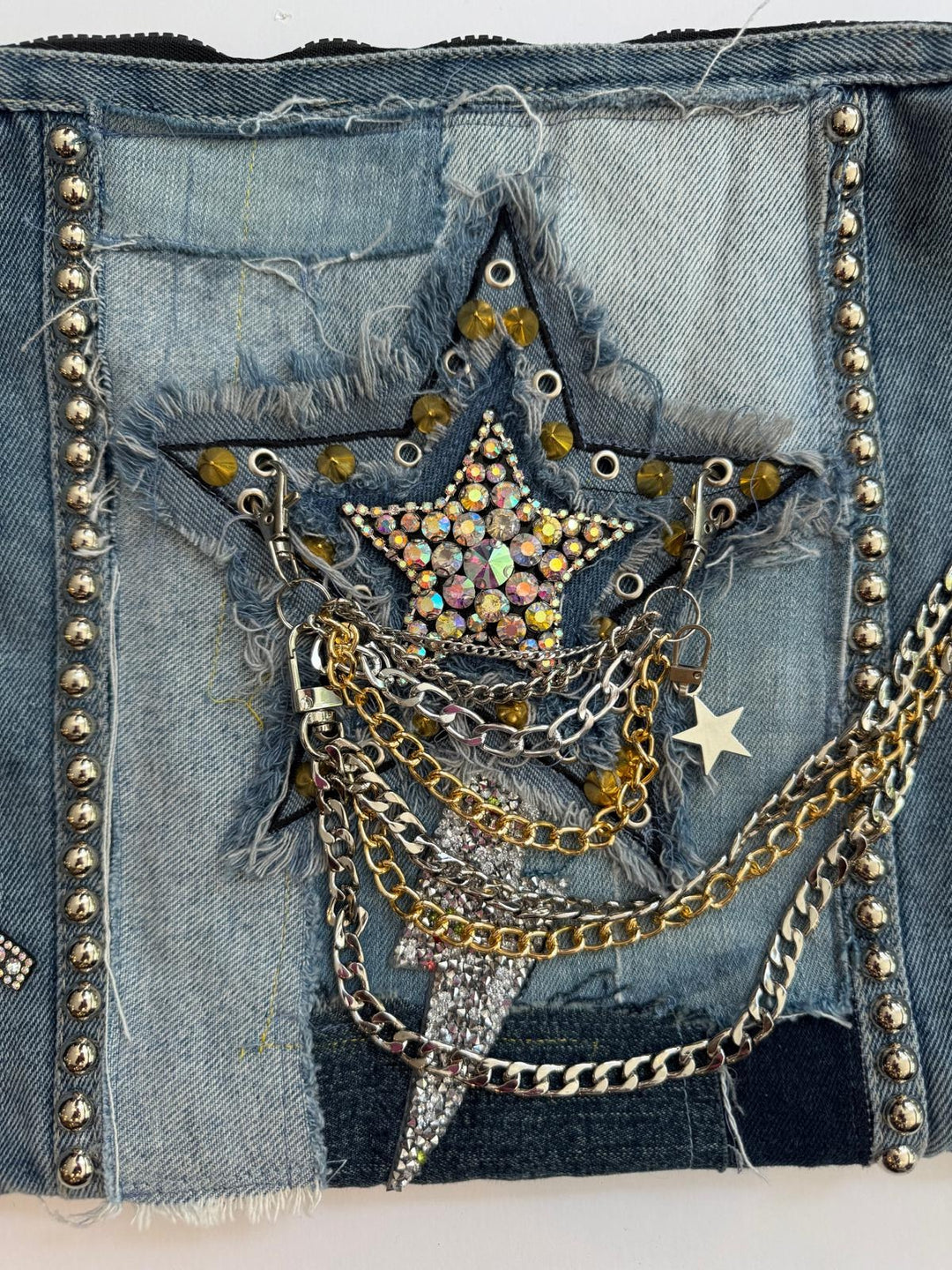 Rock-Star Lightning Denim Patch Bag
