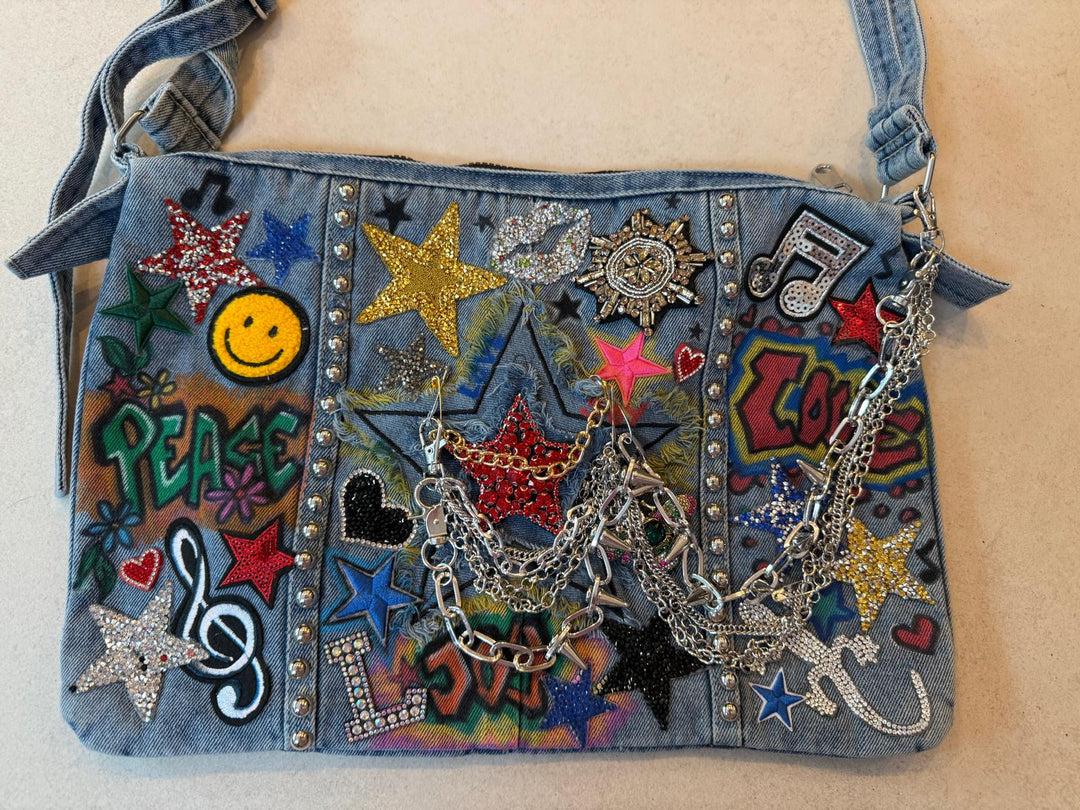 Rock-Star Graffiti Lux Denim Patch Bag
