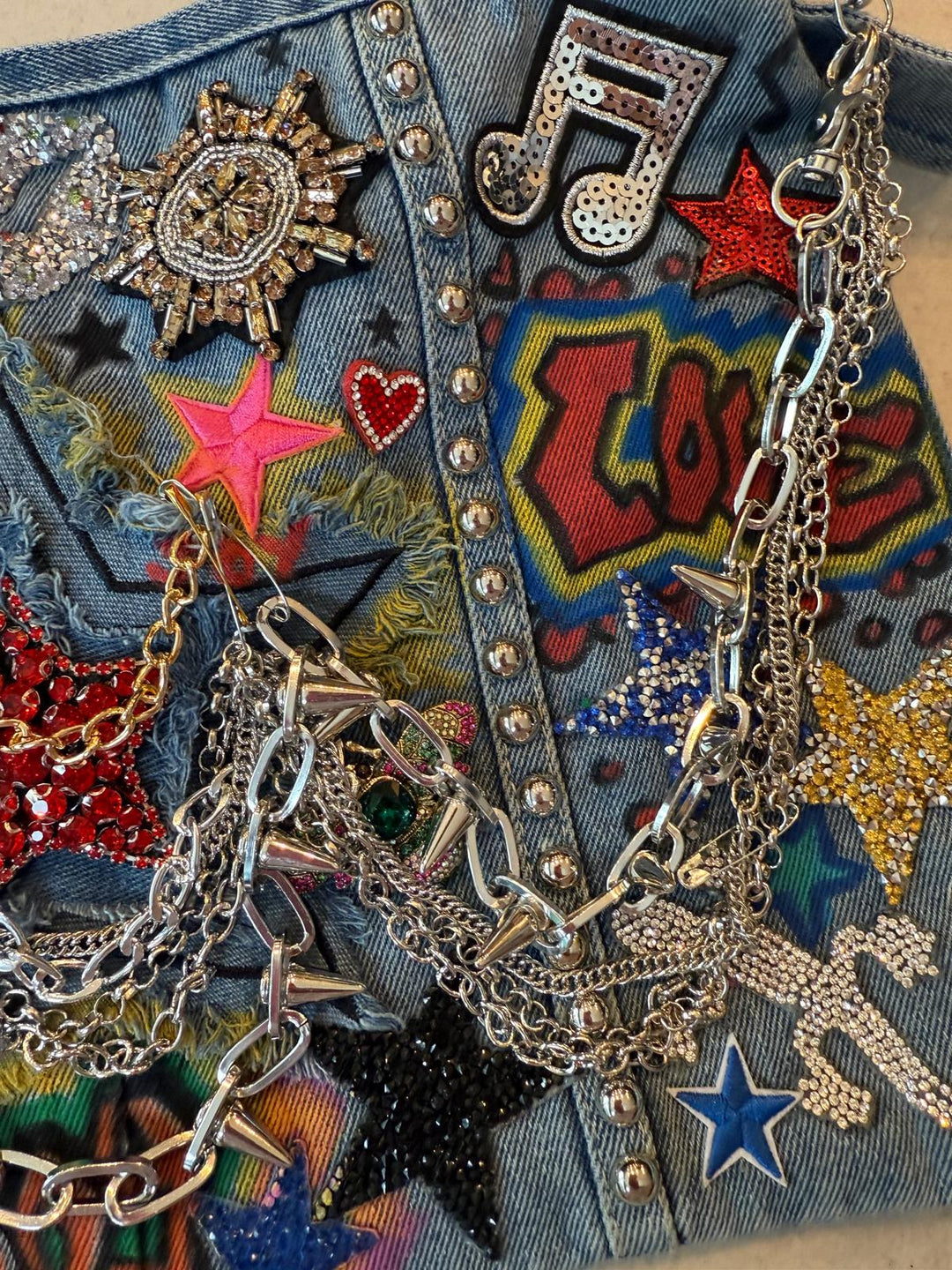 Rock-Star Graffiti Lux Denim Patch Bag