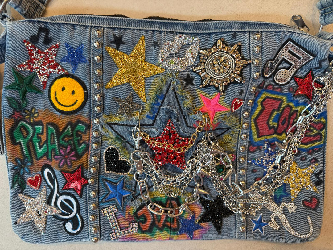 Rock-Star Graffiti Lux Denim Patch Bag