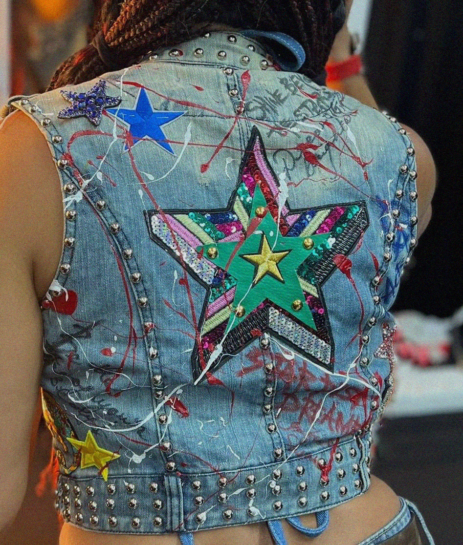 ELLE Denim Gilet lifestyle — Skinner & Vale upcycled denim gilet
