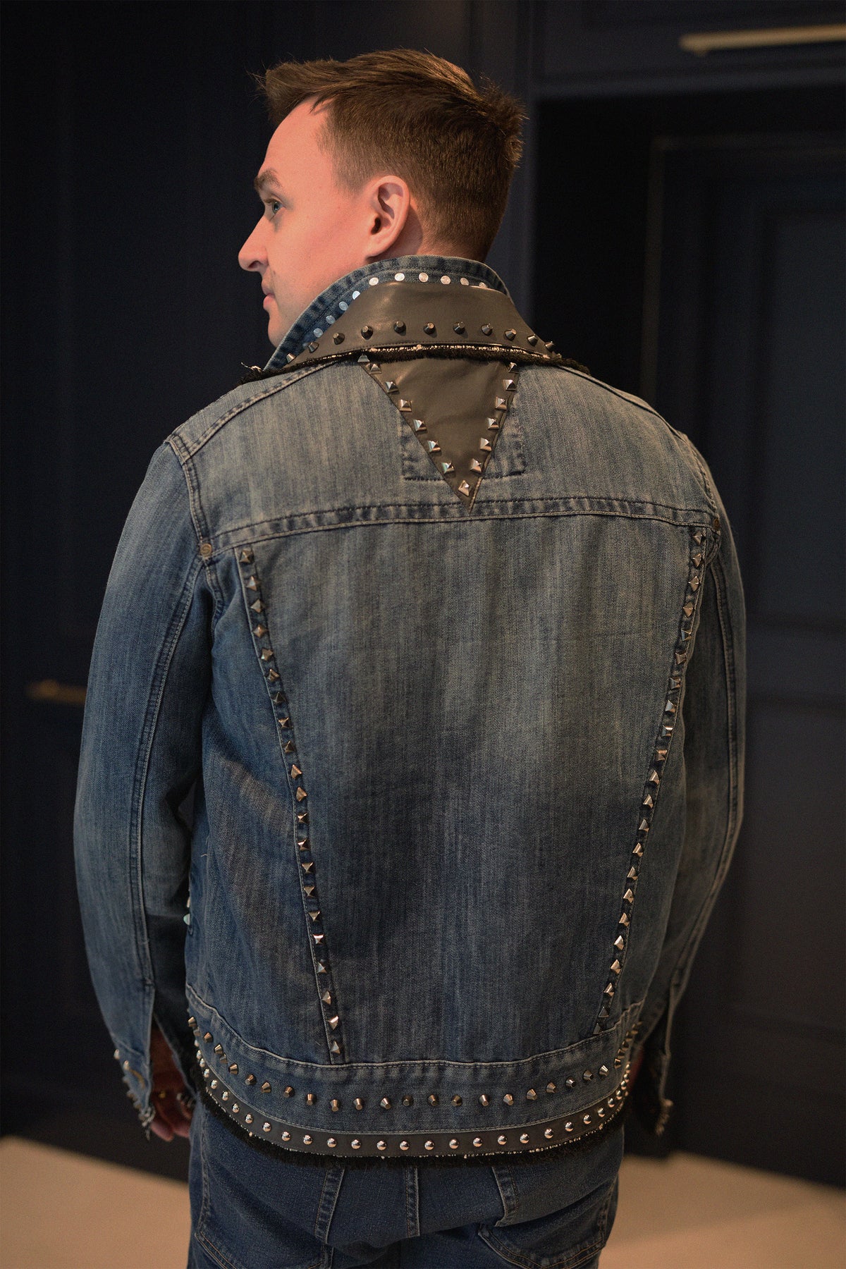 KASPER Denim Jacket close-up detail — Skinner & Vale upcycled denim jacket