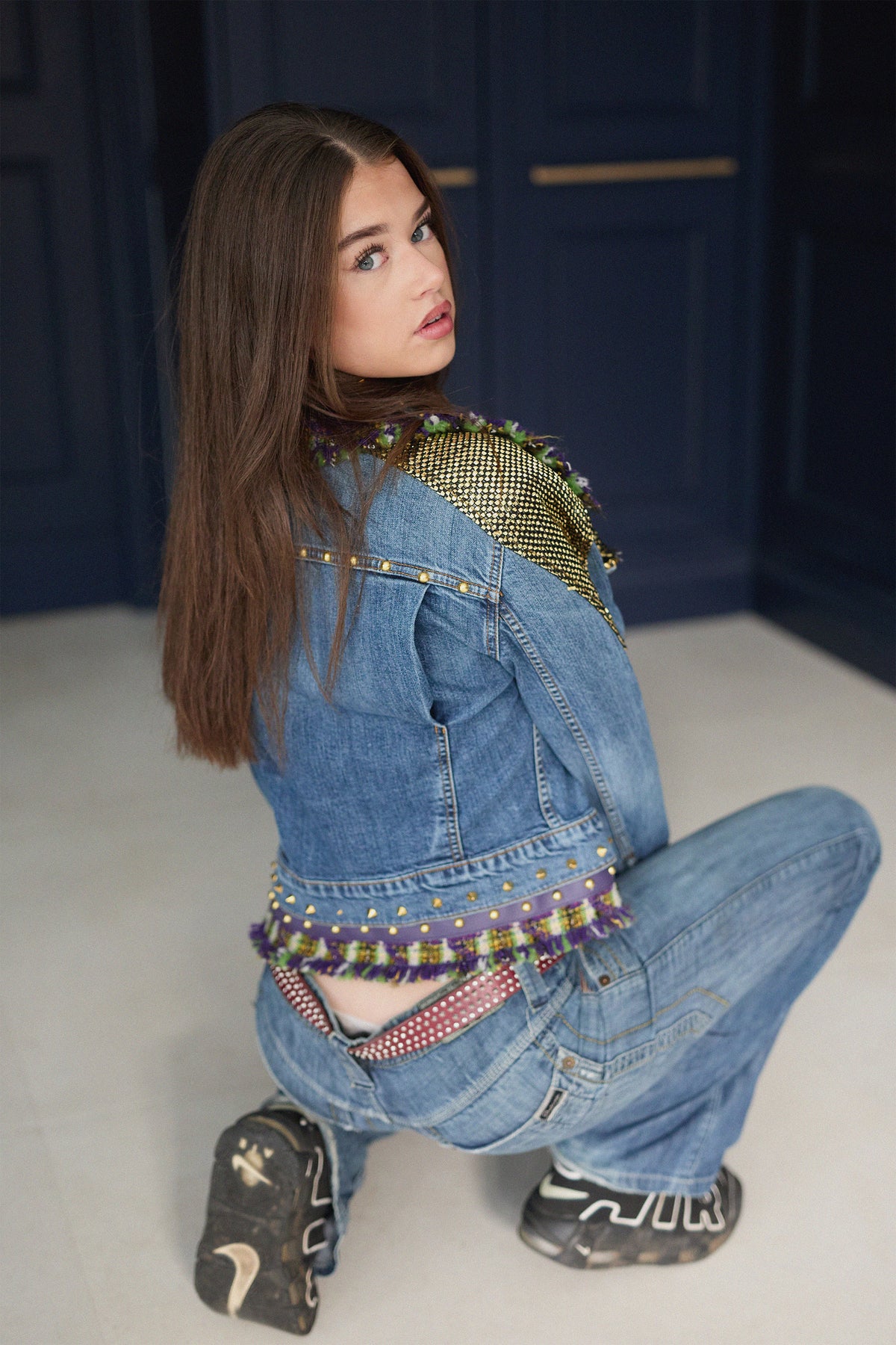 GOLD DRAGON Denim Jacket close-up detail — Skinner & Vale upcycled denim jacket