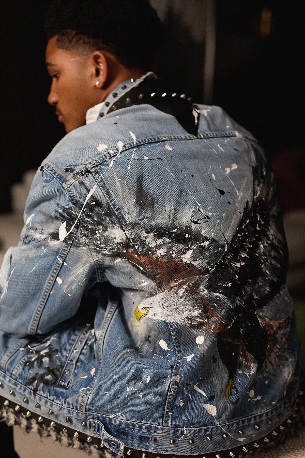 EAGLE Denim Jacket detail view — Skinner & Vale upcycled denim jacket