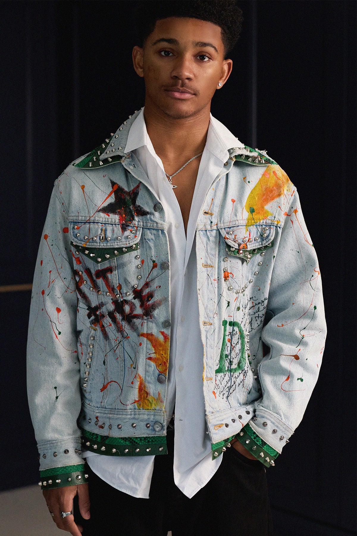 DRAGON Denim Jacket detail view — Skinner & Vale upcycled denim jacket