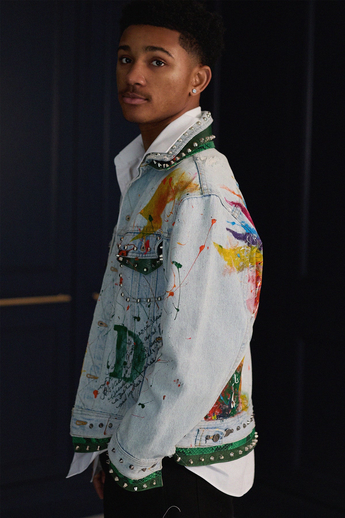 DRAGON Denim Jacket close-up detail — Skinner & Vale upcycled denim jacket