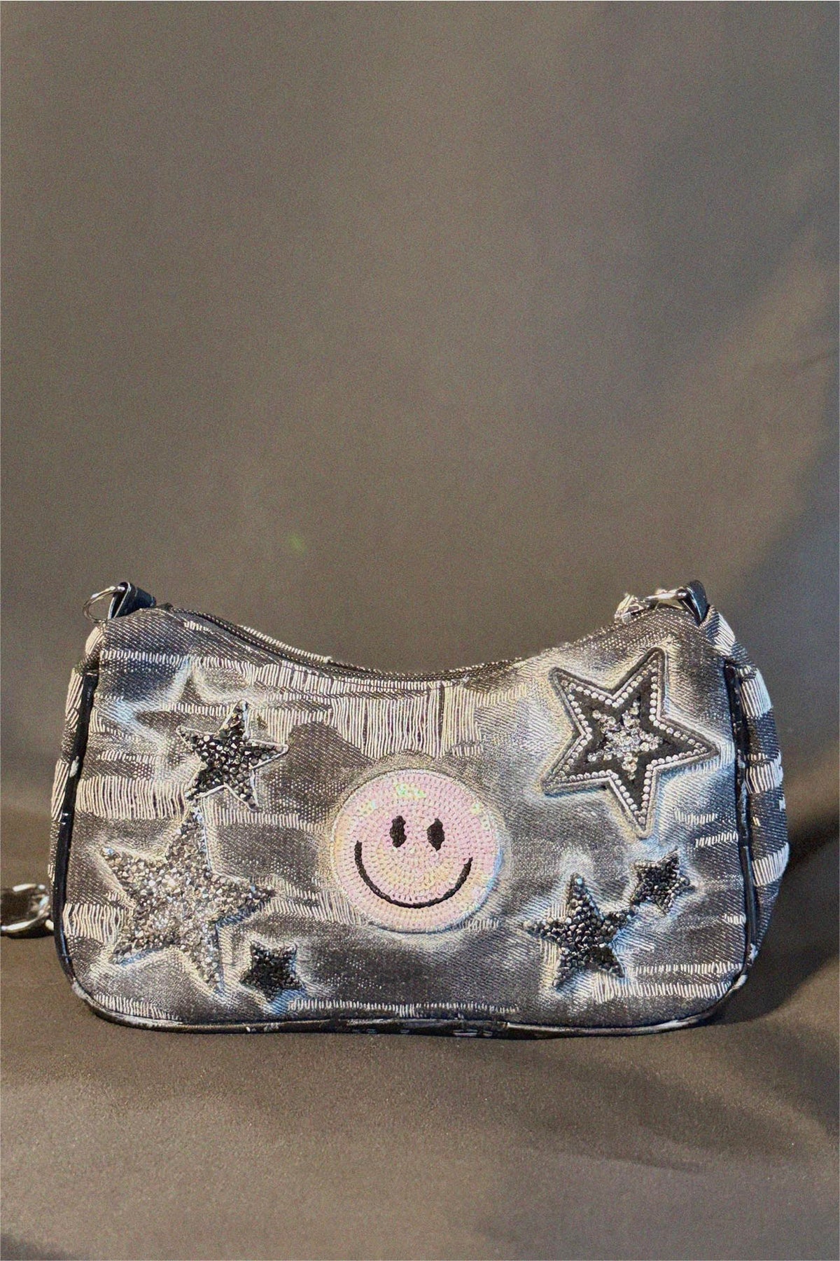 Soft Chaos Bag front view — Skinner & Vale upcycled denim jacket