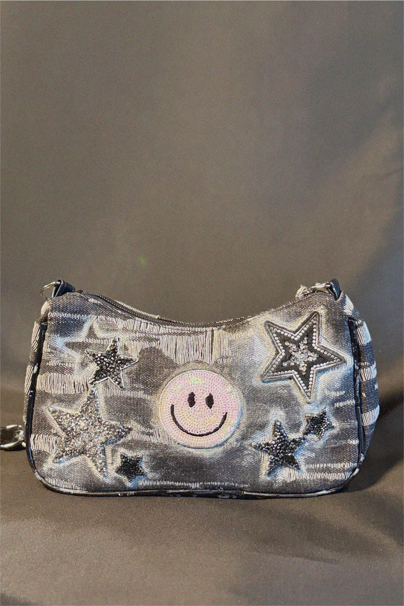 Soft Chaos Bag front view — Skinner & Vale upcycled denim jacket