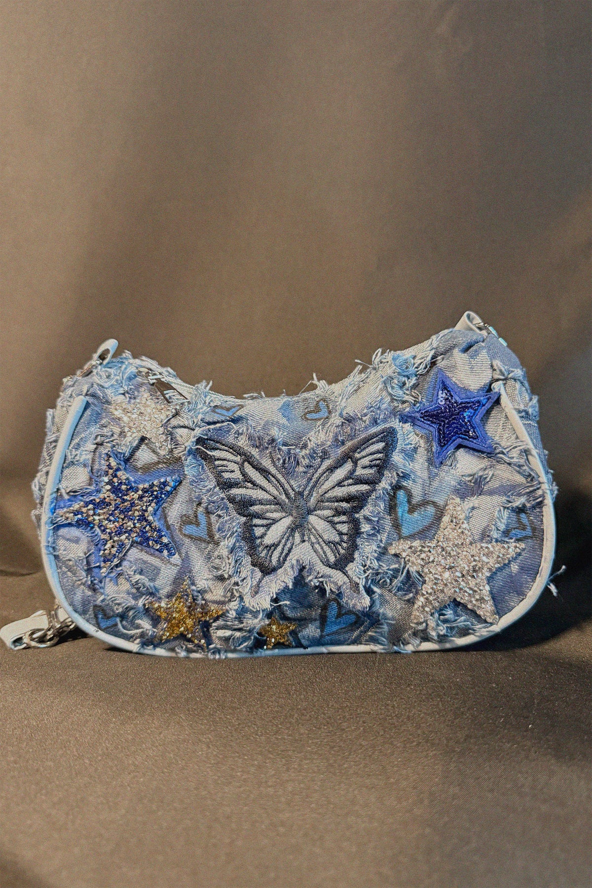 Soft Rebel Bag front view — Skinner & Vale upcycled denim jacket