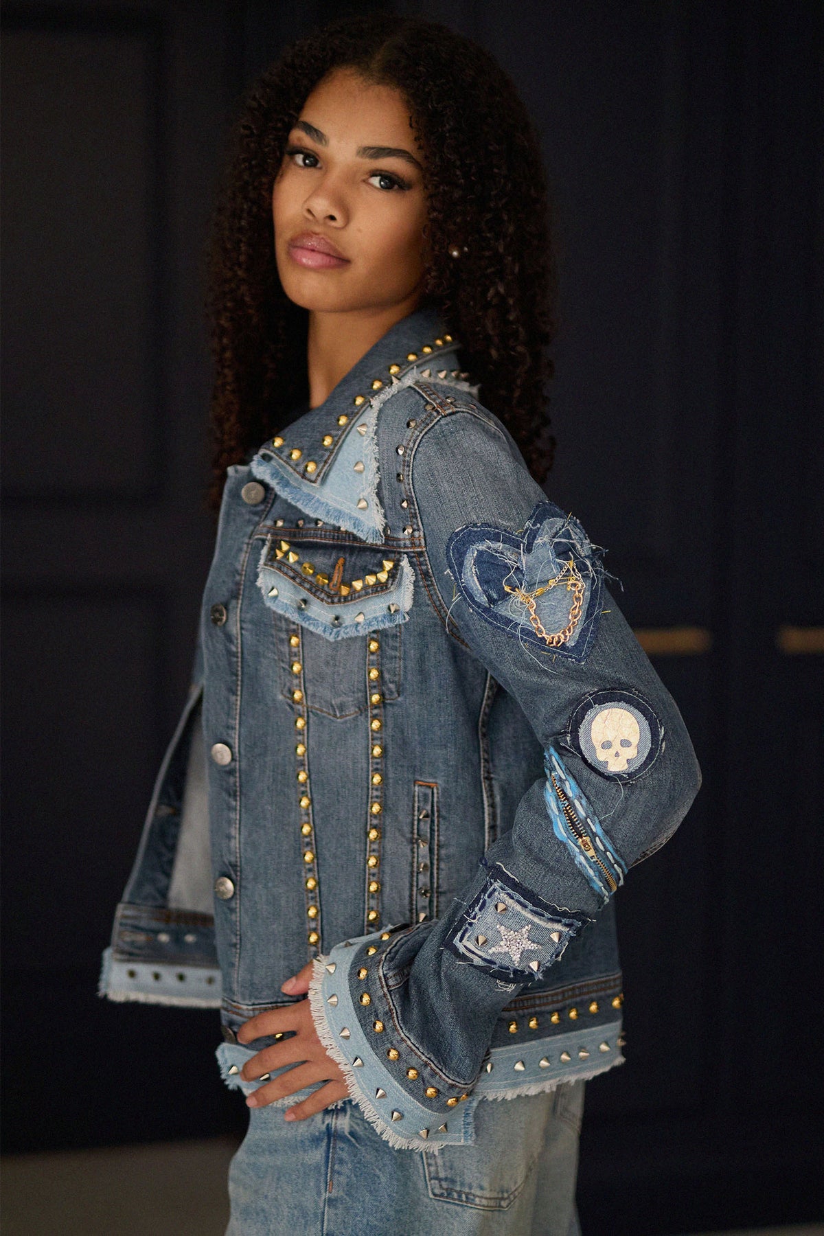 ALANNAH Denim Jacket detail view — Skinner & Vale upcycled denim jacket