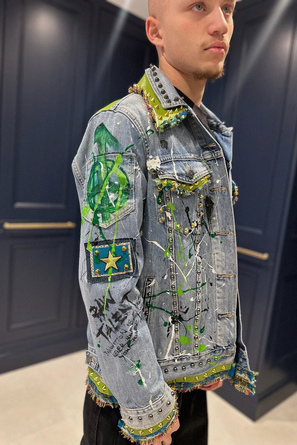 BAILEY Denim jacket detail view — Skinner & Vale upcycled denim jacket