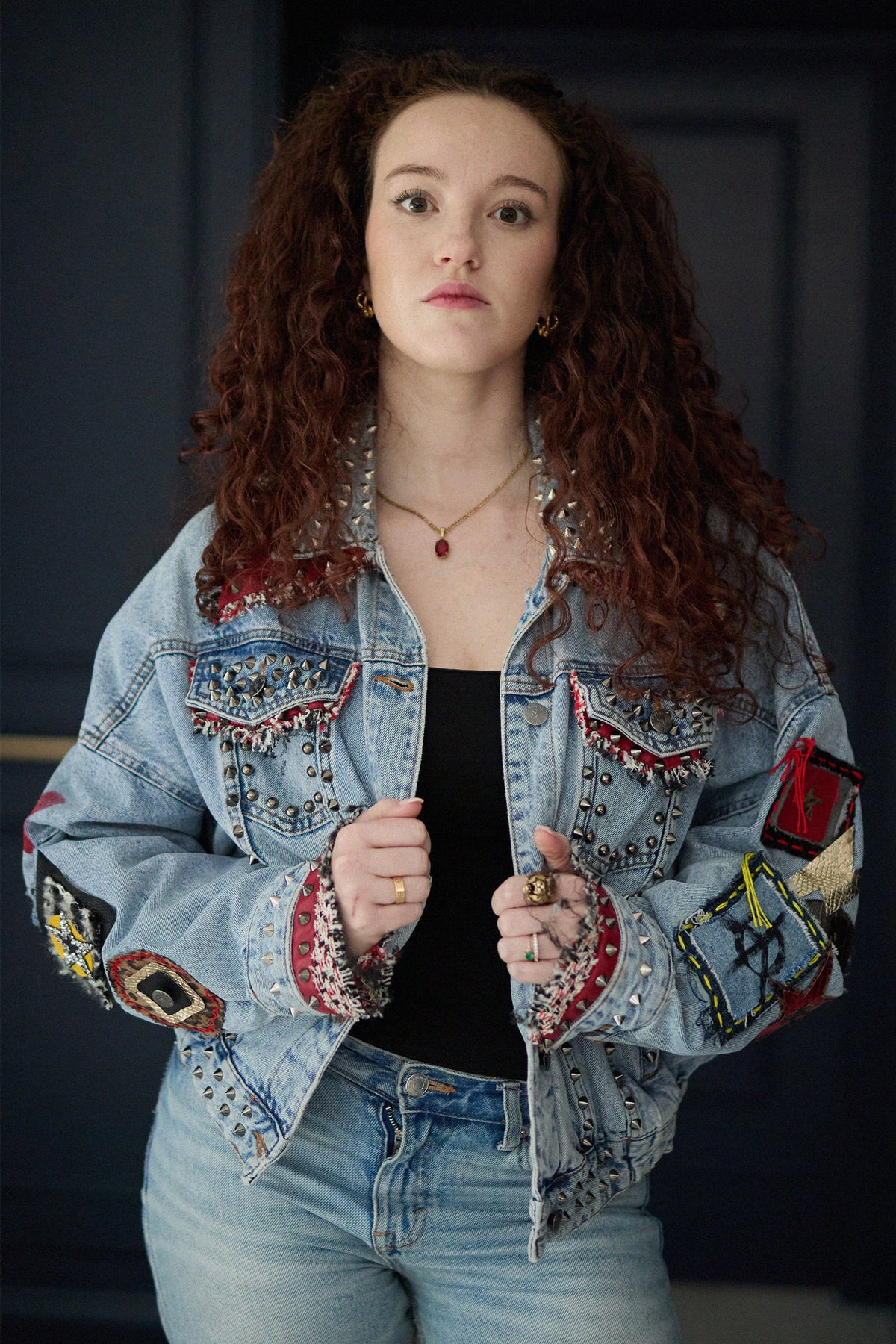 IZZY 80's Denim Jacket detail view — Skinner & Vale upcycled denim jacket