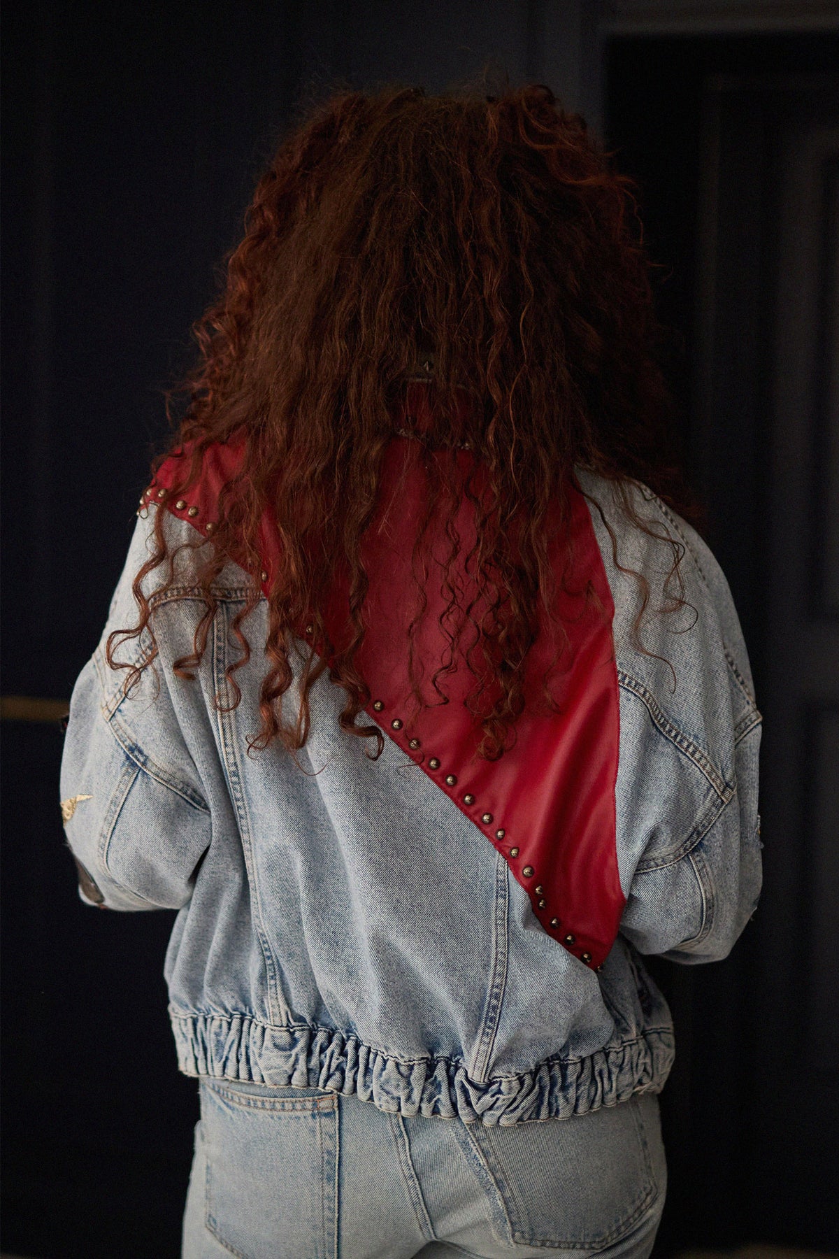 IZZY 80's Denim Jacket close-up detail — Skinner & Vale upcycled denim jacket