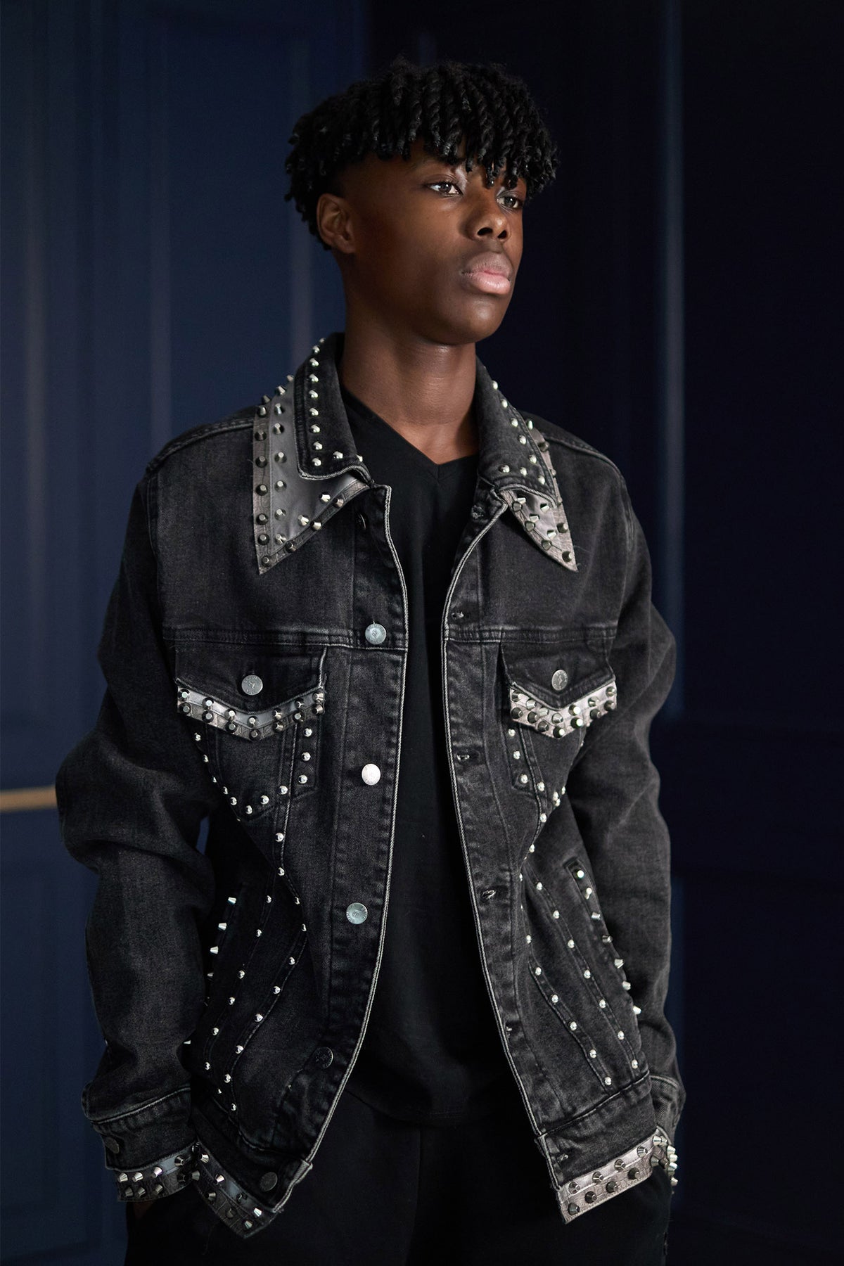 KANE Denim Jacket detail view — Skinner & Vale upcycled denim jacket