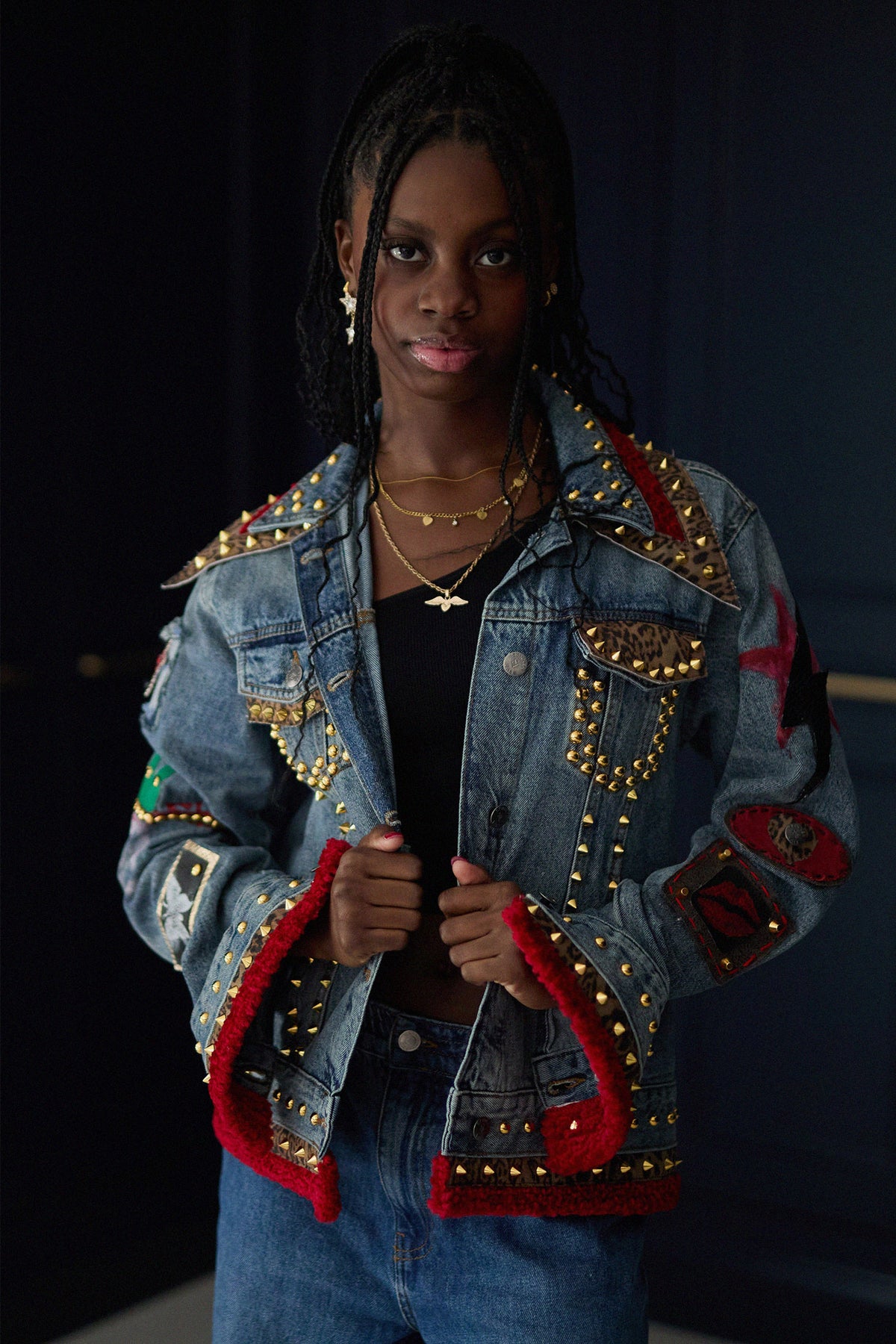 KARA Denim Jacket detail view — Skinner & Vale upcycled denim jacket