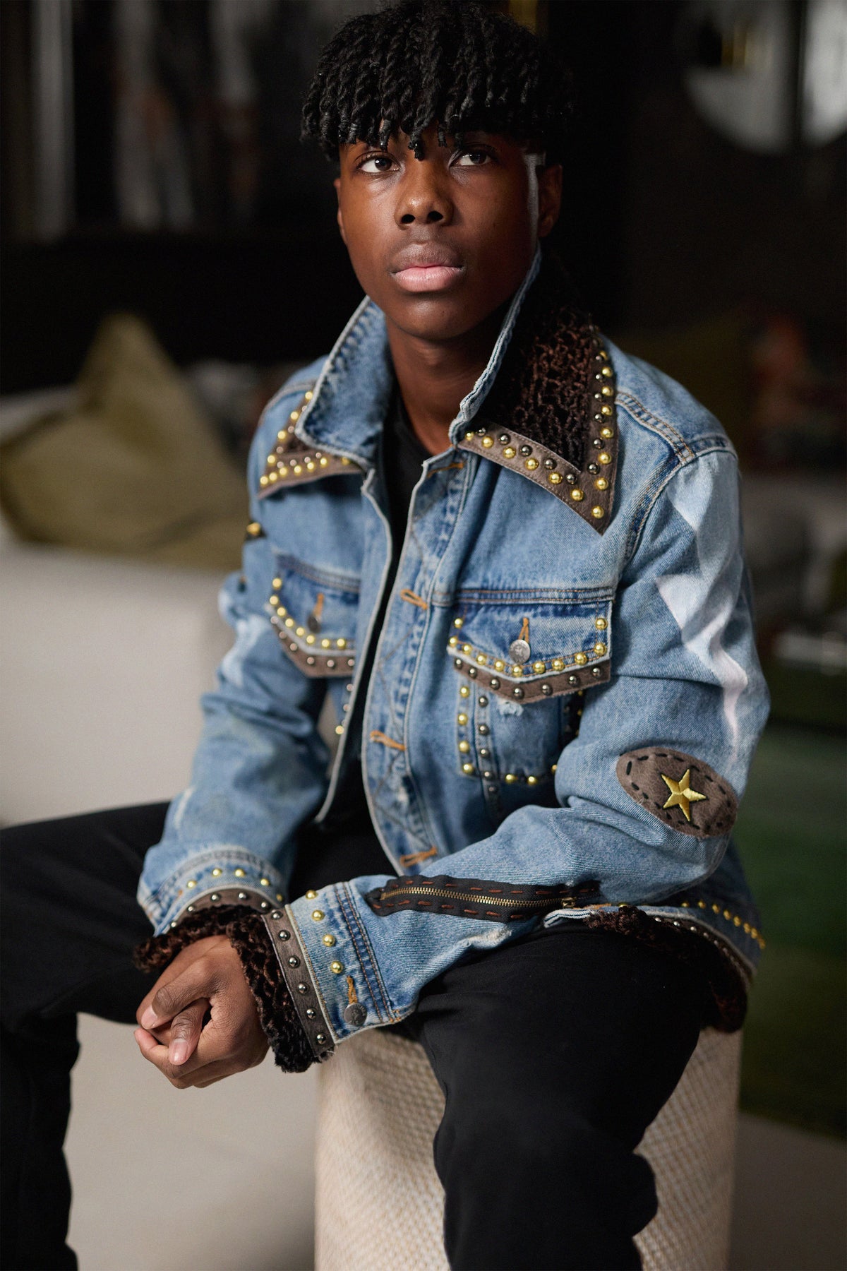 LION Denim jacket lifestyle — Skinner & Vale upcycled denim jacket