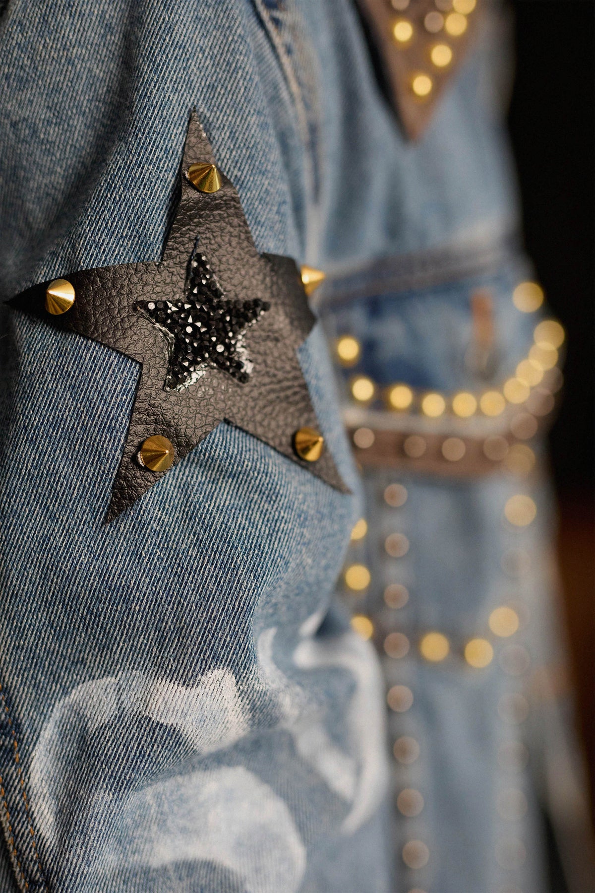 LION Denim jacket close-up detail — Skinner & Vale upcycled denim jacket