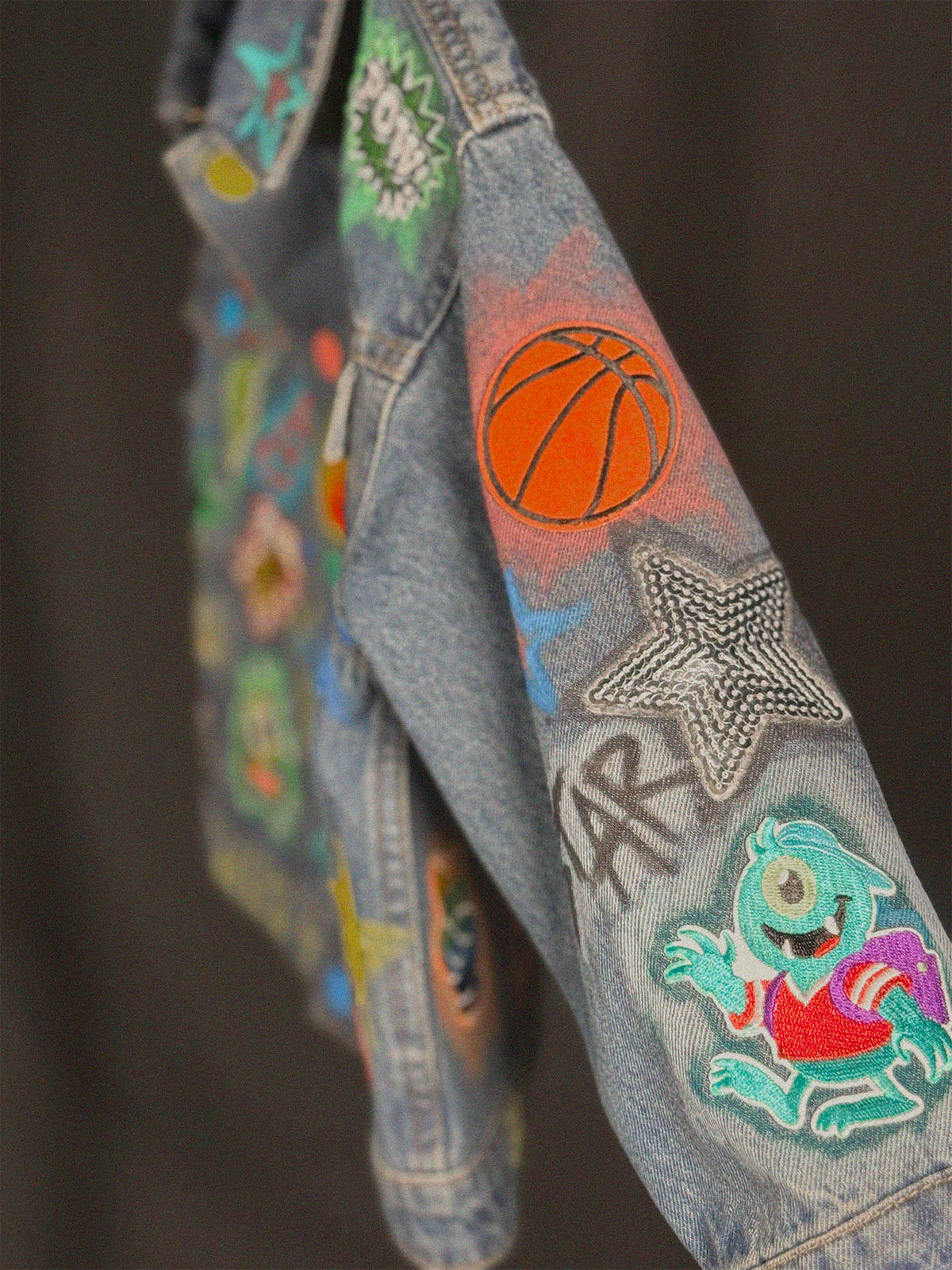 LITTLE LEGEND Boys Denim Jacket close-up detail — Skinner & Vale upcycled denim jacket