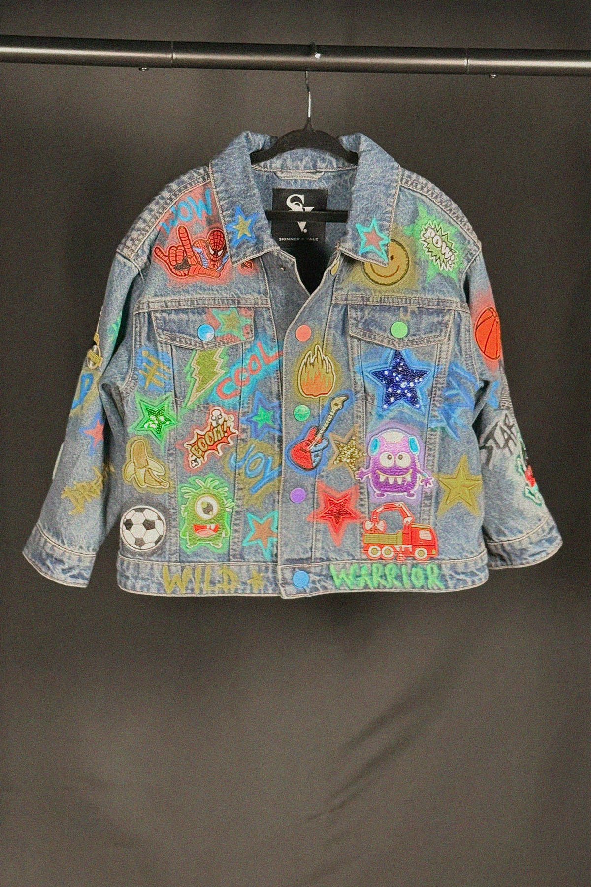 LITTLE LEGEND Boys Denim Jacket detail view — Skinner & Vale upcycled denim jacket