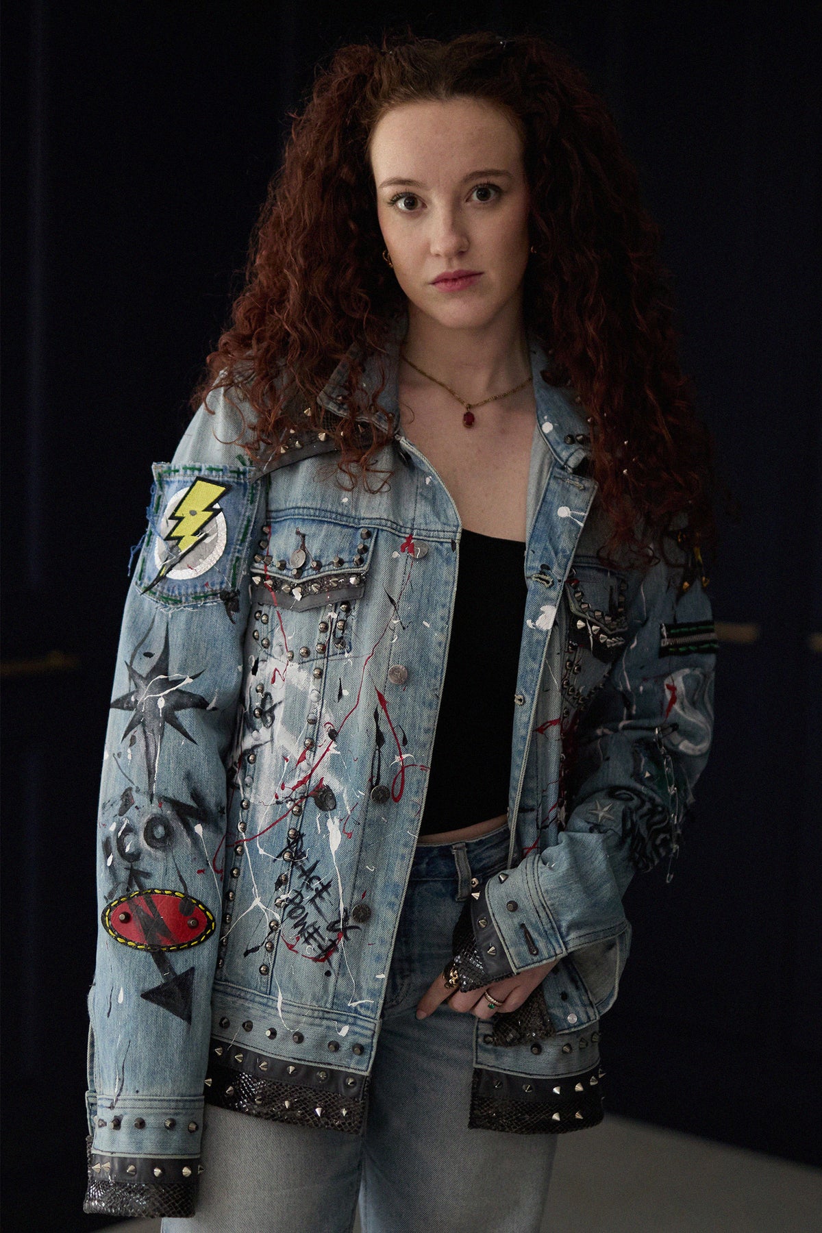 LOVE MY LIFE Womens Denim Jacket detail view — Skinner & Vale upcycled denim jacket