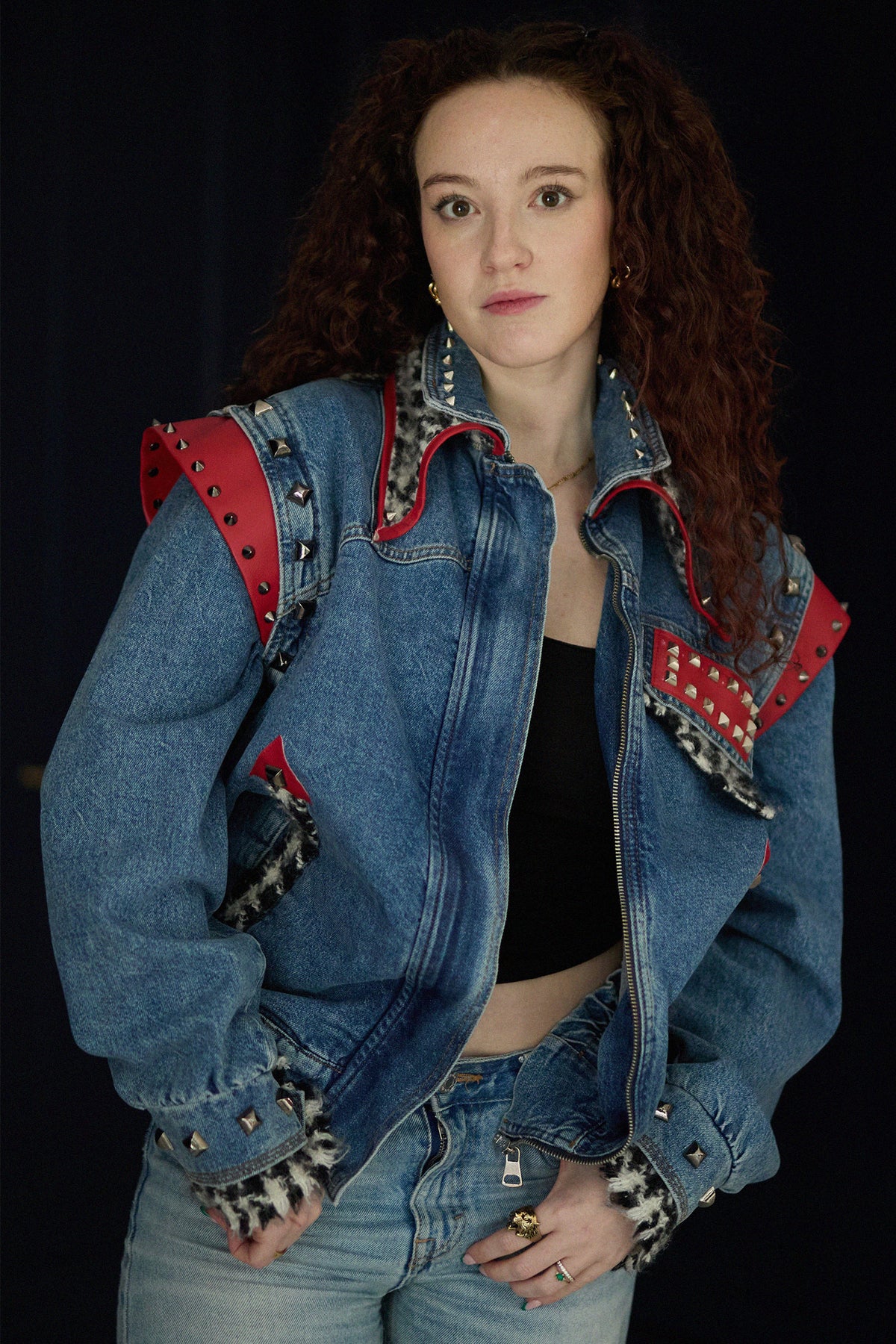MJ Denim jacket detail view — Skinner & Vale upcycled denim jacket