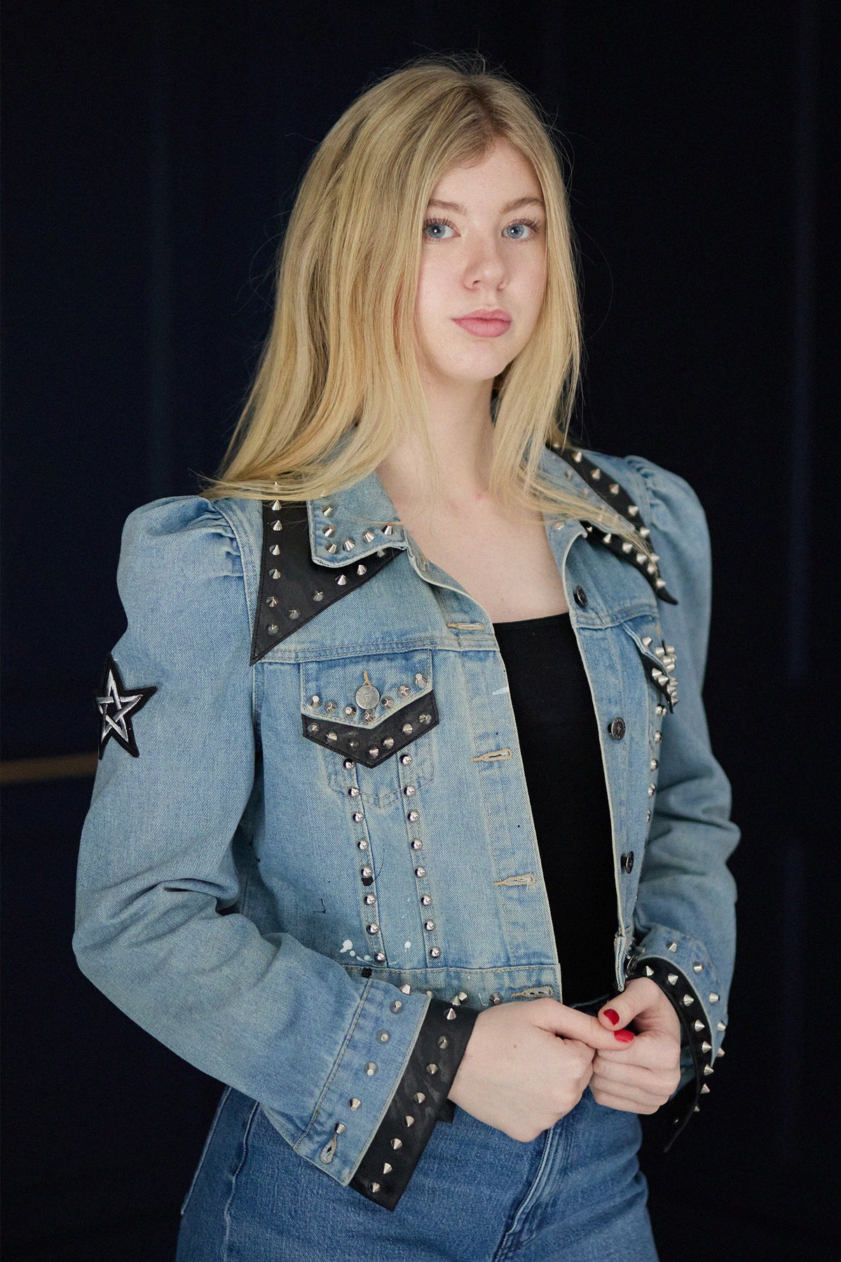 'MY FAVOURITE' Denim Jacket detail view — Skinner & Vale upcycled denim jacket