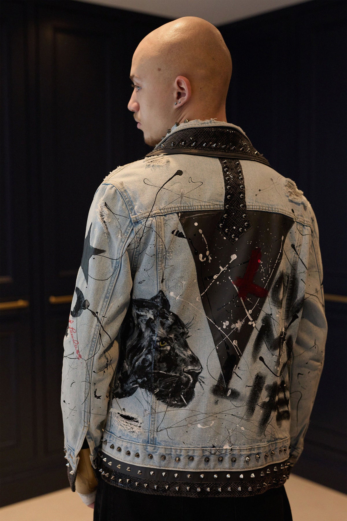 PANTHER Mens Denim Jacket lifestyle — Skinner & Vale upcycled denim jacket