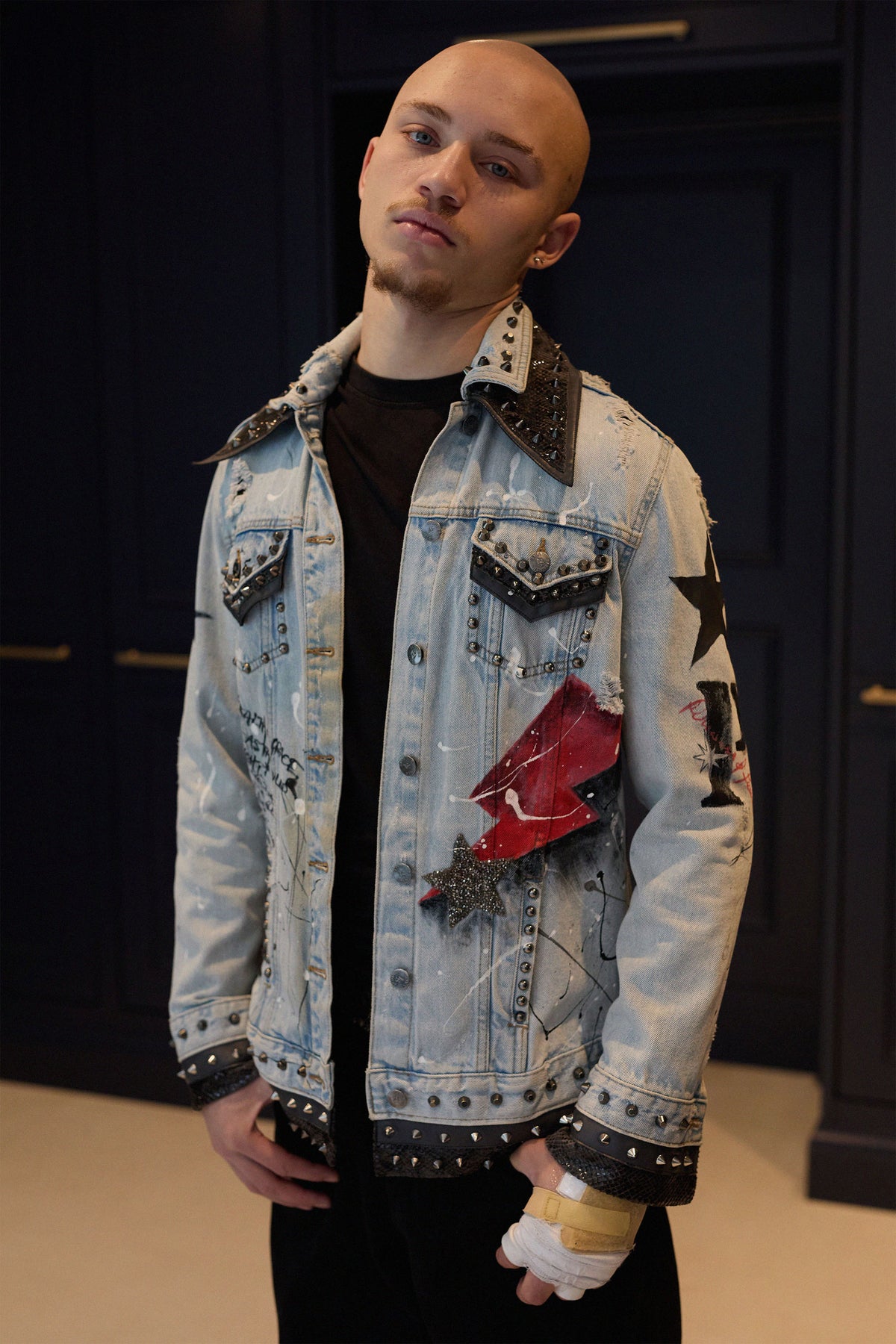 PANTHER Mens Denim Jacket detail view — Skinner & Vale upcycled denim jacket