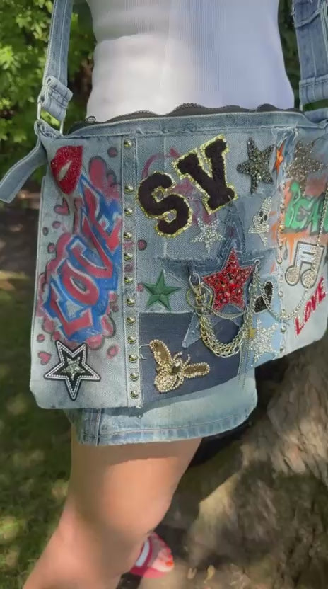Rock-Star Graffiti Patch Denim Bag