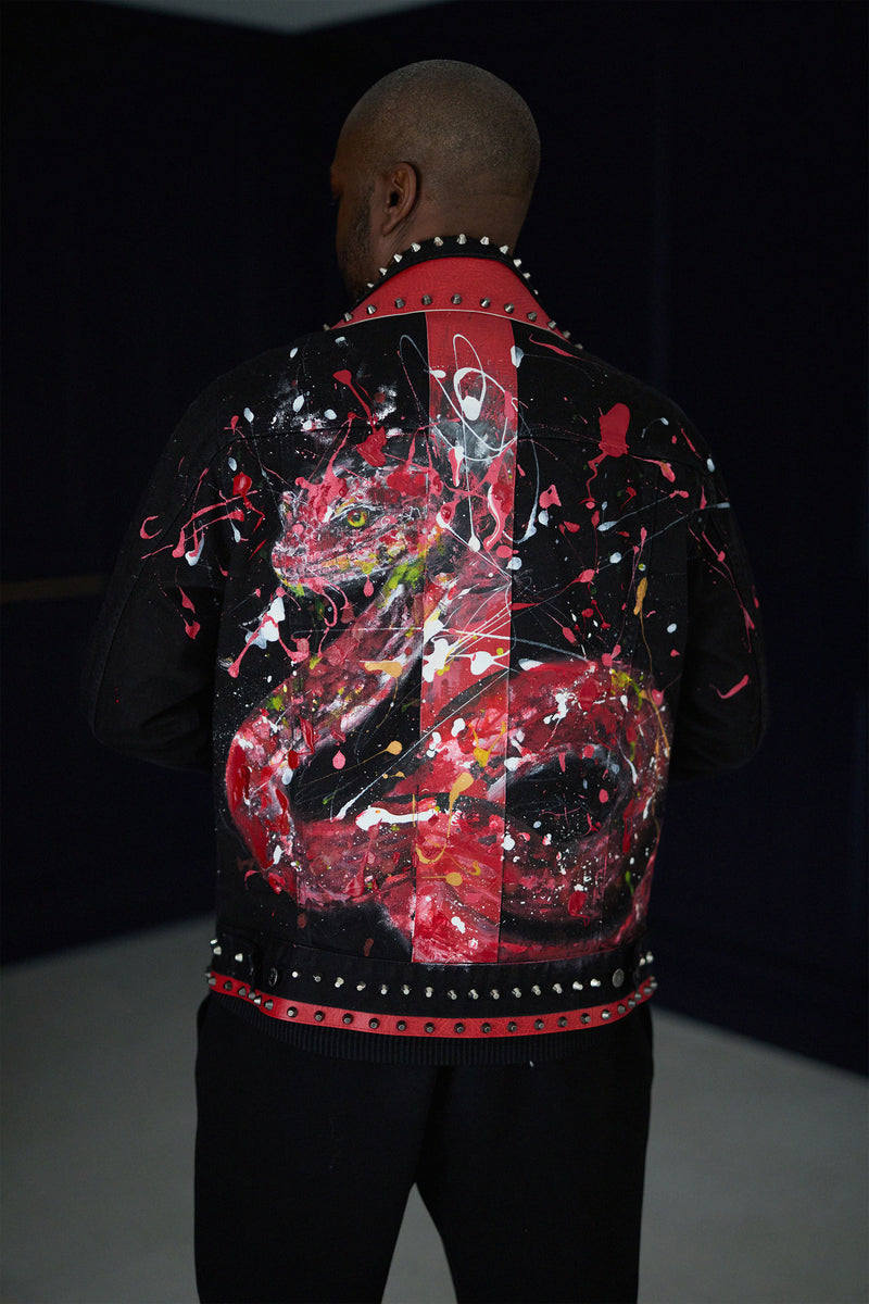 SNAKE Denim Jacket back view — Skinner & Vale upcycled denim jacket